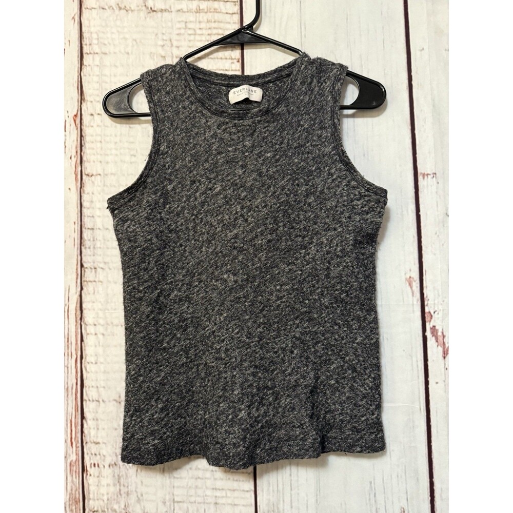 Everlane The Sweater Muscle Tank Crop Cotton Wool Blend Black Peppered Sze Small